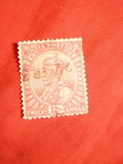Timbru 12 anna stamp.George V ,carmin India colonie engleza 1911