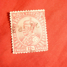 Timbru 12 anna stamp.George V ,carmin India colonie engleza 1911