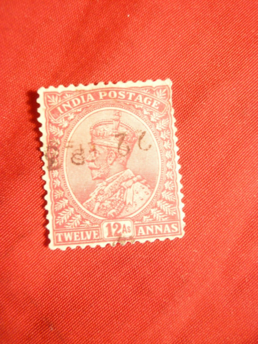Timbru 12 anna stamp.George V ,carmin India colonie engleza 1911