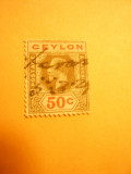 Timbru 50C gri-rosu Ceylon 1911 R.Eduard VII ,stamp.de mana Filigran CA multiplu, Stampilat
