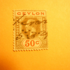 Timbru 50C gri-rosu Ceylon 1911 R.Eduard VII ,stamp.de mana Filigran CA multiplu