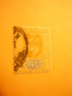 Timbru 4C galben ,fil.CAmultiplu 1903 Ceylon ,stampilat foto