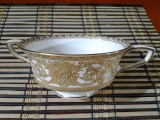 Delicat bol pentru supa gold overlay cu farfurie, anul 1940