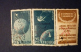 ROMANIA 1958 - SATELITI ARTIFICIALI, TRIPTICURI CU SUPRATIPAR RASTURNAT, F107, Stampilat