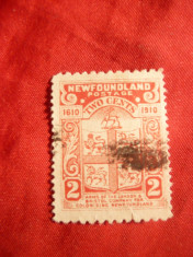 Timbru 2C rosu 1910 Stema- Terra Nova (Newfoundland)Colonie Engleza ,stamp. foto