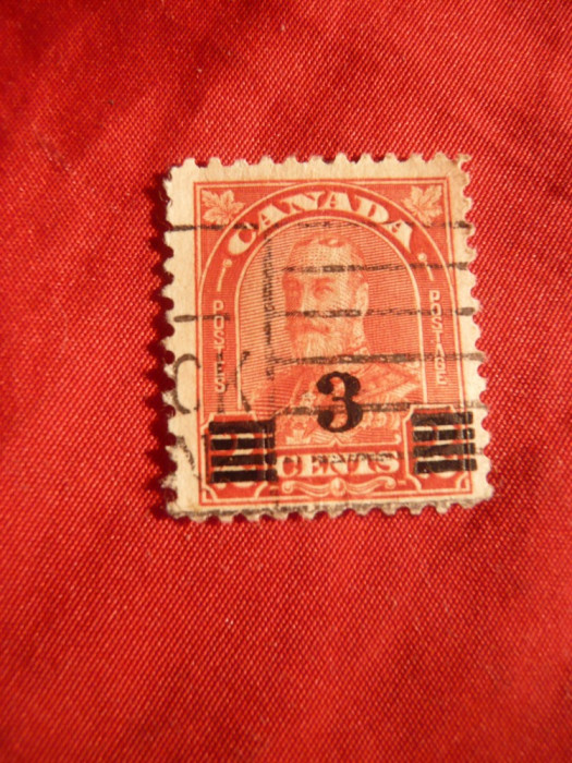 Timbru 3C supratipar pe 2C rosu R.George V- Canada-Colonie Engleza ,stamp.
