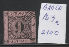 Baden - timbru stampilat nedantelat 1851, Mi nr 4a foto
