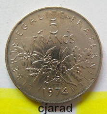 Moneda 5 Franci - Franta, anul 1974 *cod 1724 foto