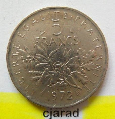 Moneda 5 Franci - Franta, anul 1972 *cod 1723 foto