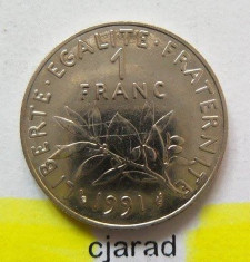 Moneda 1 Franc - FRANTA, anul 1991 *cod 1714 B --- CALITATE A.UNC foto