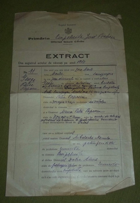 extract primaria Ciupelnita 1937 (Dumbrava Prahova) primaria Barlad Tutova