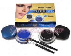 Set machiaj Tus Eyeliner Gel 2 culori Music Flower Negru si Albastru + 2 pensule foto