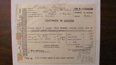 CY - Chitanta Societate Generala de Asigurari Dacia Romania 1938 foto