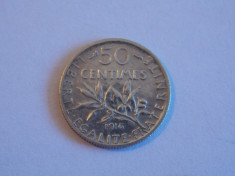 Moneda de argint 50 centimes 1916 Franta foto