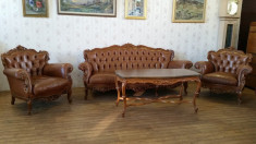 Salon Rococo stil Chesterfield. 100% piele naturala si lemn masiv. foto