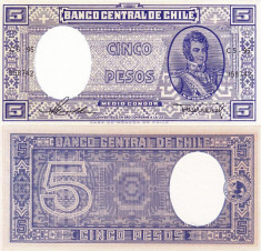 CHILE 5 pesos 1958 UNC!!! foto
