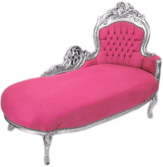 SOFA DIN LEMN MASIV ARGINTIU CU TAPITERIE FUCHSIA foto