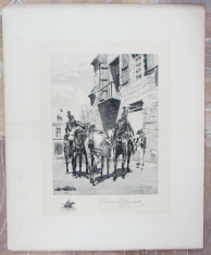 Antoine Gaymard &amp;quot;Soldati&amp;quot; dupa Meissonier gravura veche cca 1900 foto