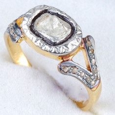 superb inel argint 925 placat cu aur galben cu diamant natural de 5.5/3.5 mm! foto