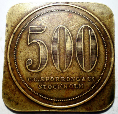 C.171 SUEDIA JETON 500 C.C. SPORRONG &amp;amp; CO STOCKHOLM CONTRAMARCA CP 30,5mm foto