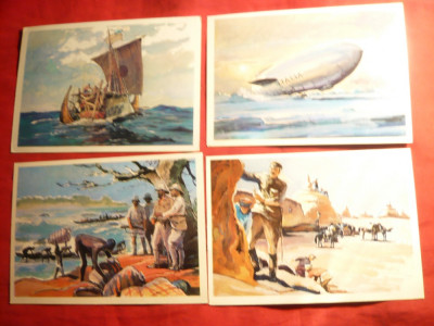 Set 17 Ilustrate - Exploratori in timp ,color ,piese autor ,1979 URSS foto