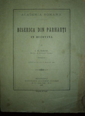 BISERICA DIN PARHAUTI IN BUCOVINA, de S. FL. MARIAN, BUCURESTI, 1887 foto