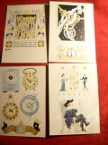 Set 12 Ilustrate Tematica CEASURI -piese de autor 1977, Necirculata, Printata