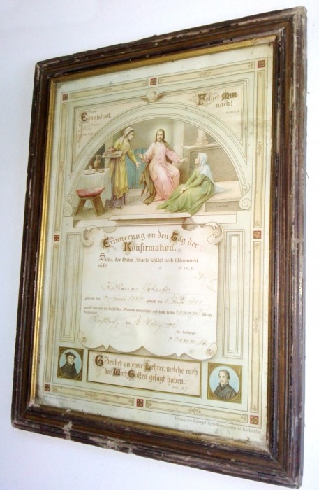 Act de confirmare - litografie bisericeasca germana, datat 16 martie 1902