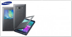 Husa piele cu S View logo fata + spate Samsung Galaxy A7 A7000 foto
