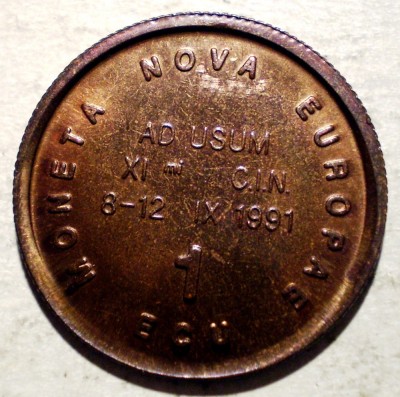 F.104 JETON CONGRESUL NUMISMATIC INTERNATIONAL 1 ECU MONETA NOVA EUROPAE 1991 foto