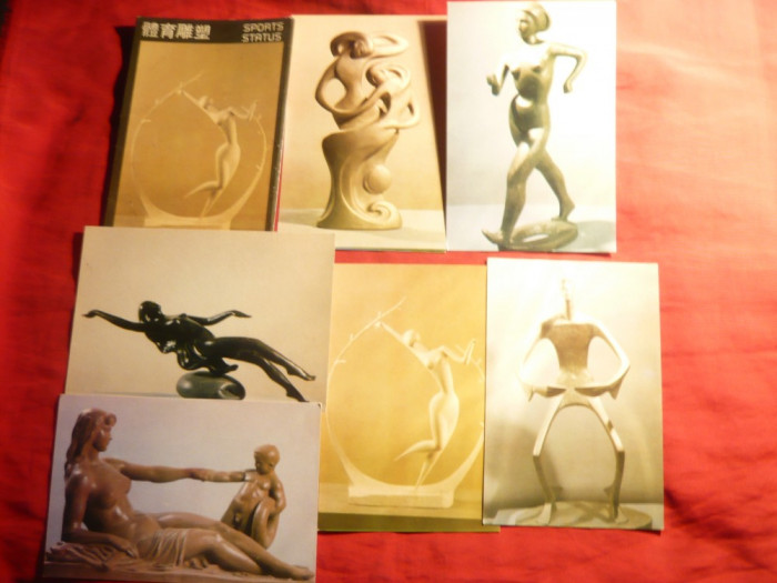 Carnet Arta - 6 Ilustrate China - Statuete -Siluete Feminime din marmura