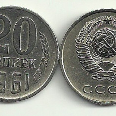 RUSIA URSS 20 COPEICI KOPEICI KOPEKS 1961 [1] XF , livrare in cartonas