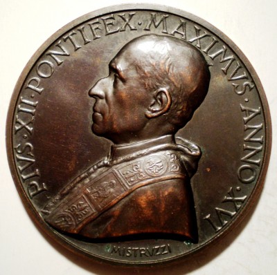 C.456 ITALIA VATICAN MEDALIE PAPA PIUS XII 1954 BRONZ 44mm MISTRUZZI foto