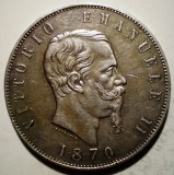 G.244 ITALIA VITTORIO EMANUELE II 5 LIRE 1870 R ARGINT 25g RARA