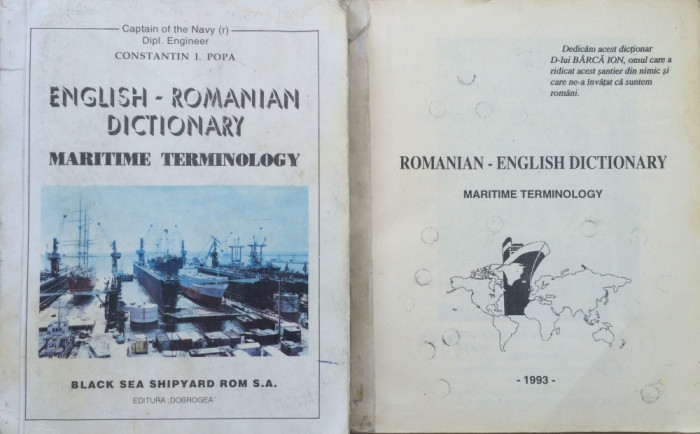 ENGLISH ROMANIAN + R-E DICTIONARY MARITIME TERMINOLOGY -Constantin I. Popa 2 vol