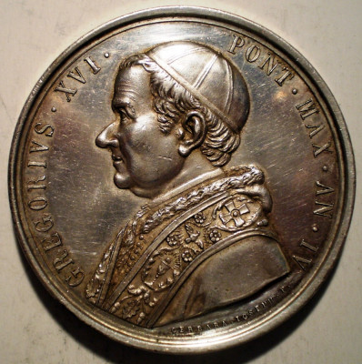 C.331 ITALIA VATICAN MEDALIE PAPA GREGORIUS XVI 1834 ARGINT 32,9g/44mm CERBARA foto