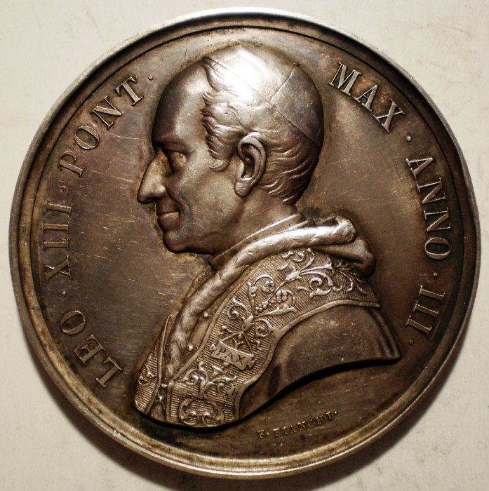 C.335 ITALIA VATICAN MEDALIE PAPA LEO XIII 1880 ARGINT 35,2g/44mm BIANCHI