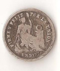 Moneda 1 dinero 1866 - Peru, 2,5 g argint 0,9000 foto