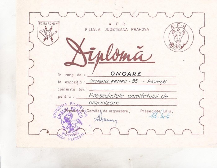 bnk fil Diploma Expo fil Omagiu Femeii Ploiesti 1985