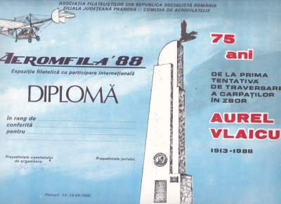 bnk fil Diploma neacordata Aeromfila 88 Prahova foto