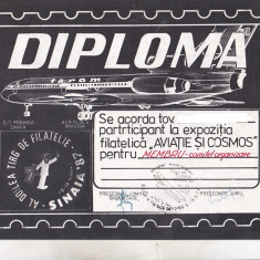 bnk fil Diploma Expozitia filatelica Avitie si cosmos Sinaia 1987