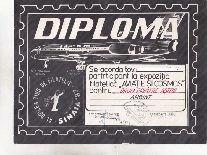 bnk fil Diploma Expo fil Aviatie si cosmos Sinaia 1987 foto mare bnk fil Diploma Expo fil Aviatie si cosmos Sinaia 1987 foto mare