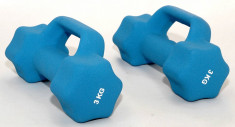 Set de 2 gantere din neopren 2 x 3 kg - cu manere suplimentare - pentru fitness foto