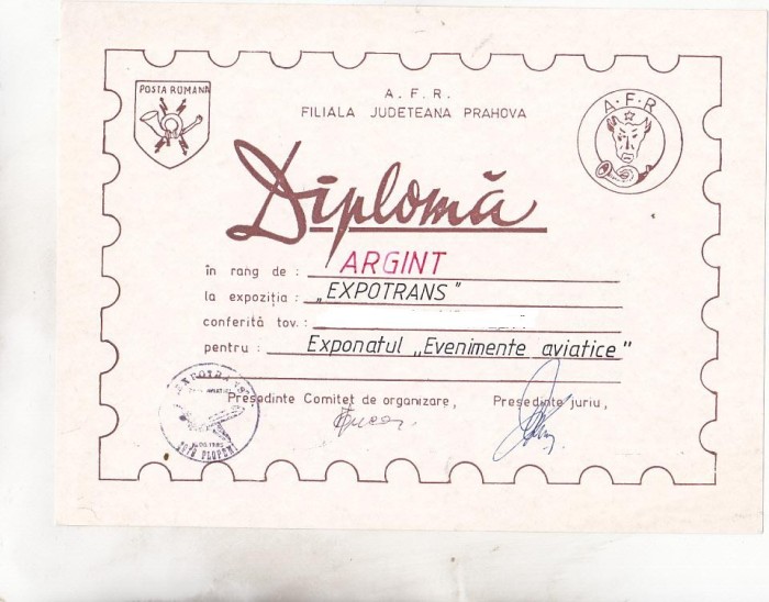 bnk fil Diploma Expo fil Expotrans Plopeni 1985