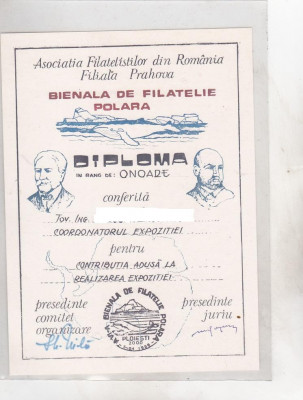 bnk fil Diploma Expositia de filatelie polara Ploiesti 1986 foto