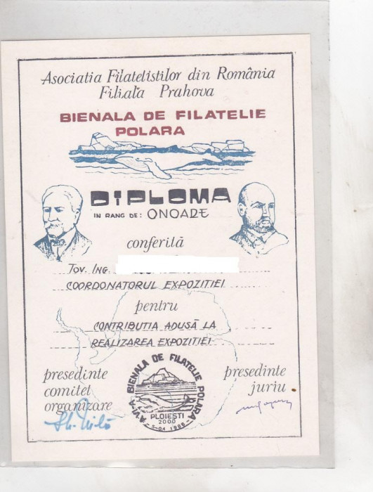 bnk fil Diploma Expositia de filatelie polara Ploiesti 1986