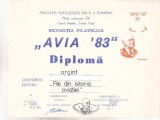 Bnk fil Diploma Expozitia filatelica Avia 83 Deveselu