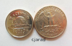 Lot / Set 2 monede Canada+SUA *cod 654 (a.UNC) foto