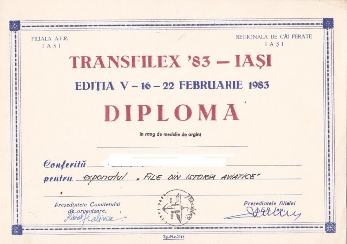 bnk fil Diploma Expo fil Transfilex 83 Iasi