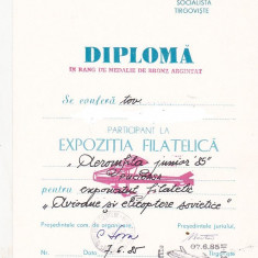 bnk fil Diploma Expozitia filatelica Aeromfila junior 85 Pucioasa